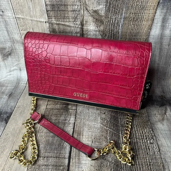 GUESS Pink Croc-Embossed Women's vegan Leather Bag - Picture 11 of 16